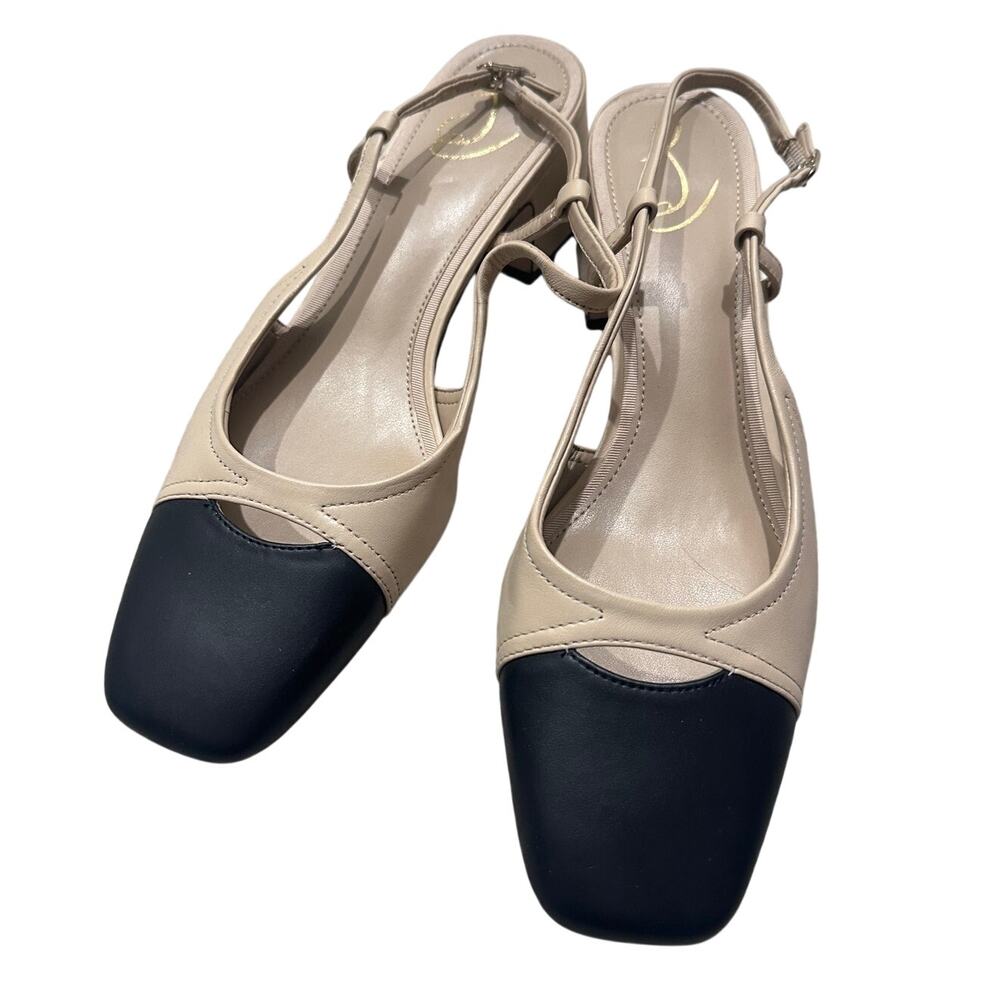 Sam Edelman Tarra Slingback Pump Colorblock Summer Sand Black Leather Career, 10